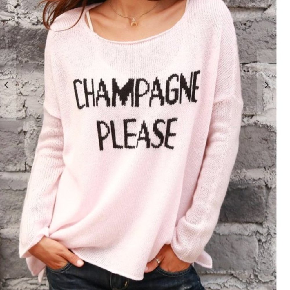 Wooden Ships Champagne Please Crewneck Lightweight Sheer Sweater Size M/L Blush